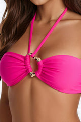 Naia 3 Piece Bandeau Bikini & Swim Cover Up Lace Maxi Skirt Sunsuit - Fuchsia