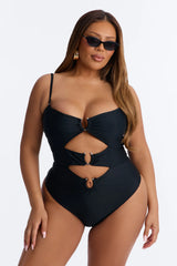 Mimosas By The Pool U Wire Cut Out 1 Piece Swimsuit - Black