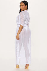 Beach Shade Stripe Cover Up Maxi Kimono - White