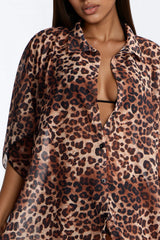 Drew Leopard Cover Up Collared Kimono - Leopard