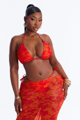 Mirella 3 Piece Floral Triangle Bikini & Cover Up Skirt Sunsuit - Orange
