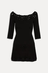 Kaia Crochet Knit Mini Dress - Black