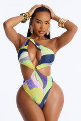 Officially Summer Cutout One Piece Swimsuit - Yellow/combo