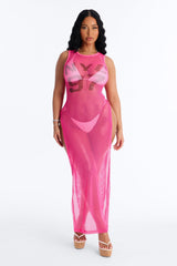 Poolside Chilling Fishnet Cover Up Dress - Pink