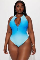 Evelyn Zip Up 1 Piece Swimsuit - Blue/combo