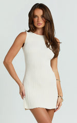 Allie Mini Dress - Ribbed Jersey Dress in Cream