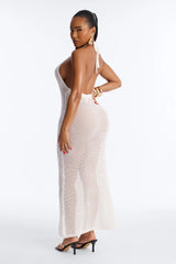 Mira Crochet Swim Halter Cover Up Maxi Dress - White