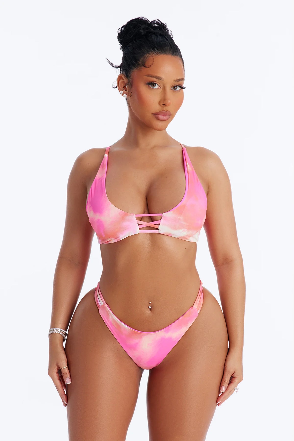 Island Haze Tie Dye 2 Piece Bralette Bikini Set - Bubblegum Pink