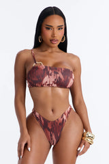 Sea Level Abstract 2 Piece One Shoulder Bikini Set - Brown/combo