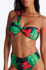 Where The Summer Never Ends Tropical Floral One Shoulder High Waist Maxi 3 Piece Bikini Kimono Set - Green/combo