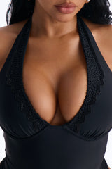 Alana Underwire Rhinestone 1 Piece Swimsuit - Black