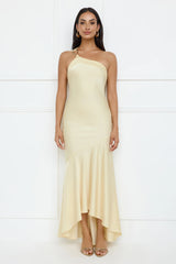 Masquerade Energy One Shoulder Satin Maxi Dress Yellow