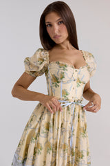lemon vintage rose chiffon midi dress