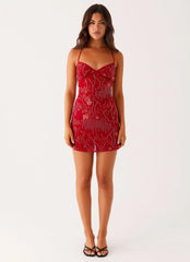 Vietta Sequin Cami Micro Mini Dress - Red
