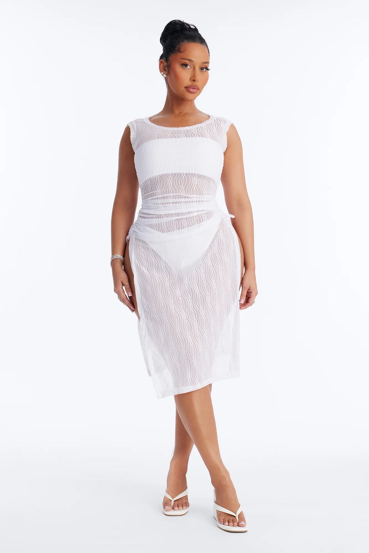 Cold Water Mesh Cover Up Dress - White