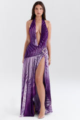 orchid backless halter maxi dress