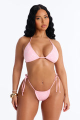 Always With Me Embroidery Floral Lace 3 Piece Bikini Skirt Set - Pink