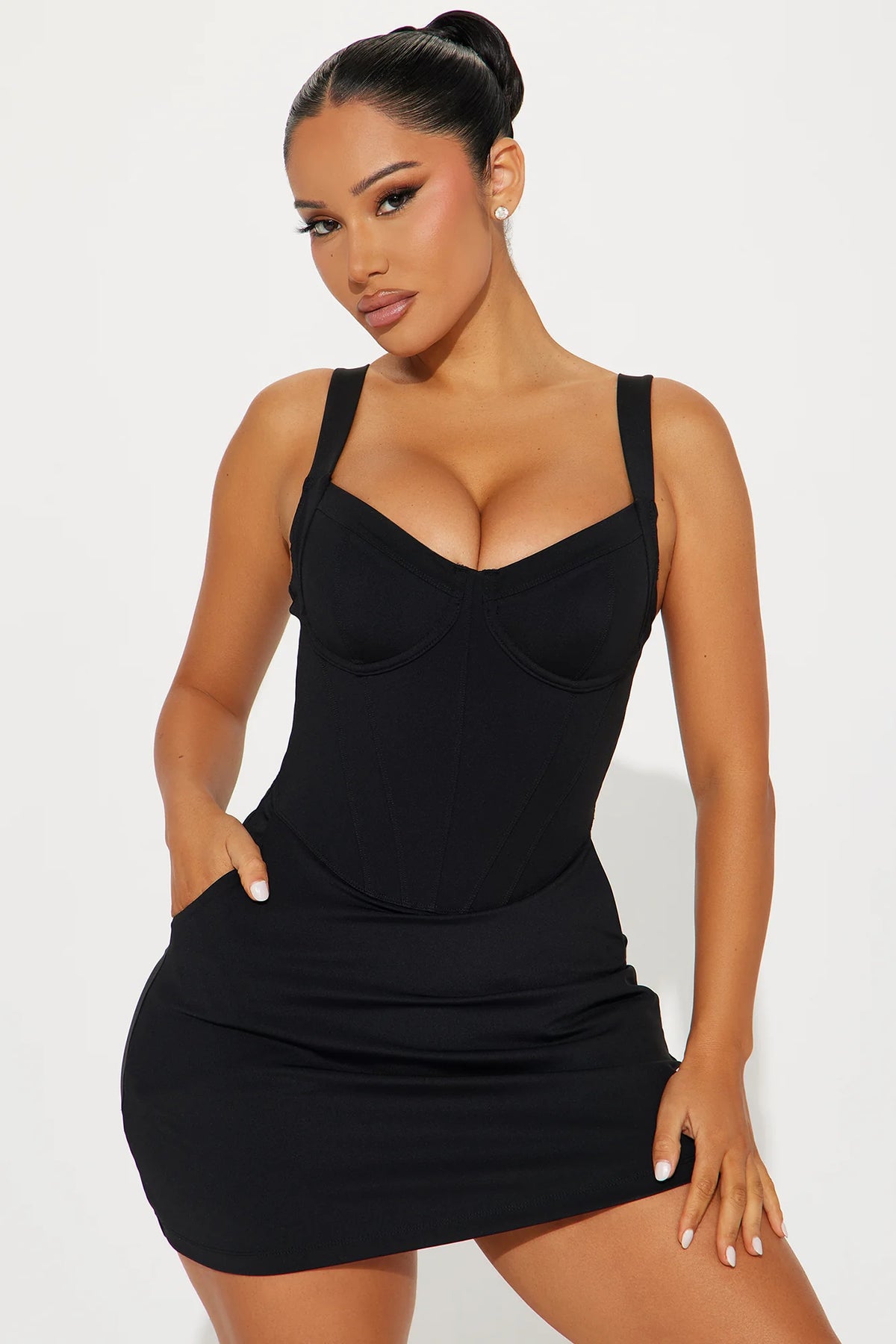 Delvina Snatched Sculpting Underwire 1 Piece Swimsuit Dress - Black