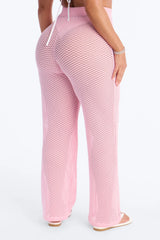 Warm Breeze Fishnet Swim Cover Up Pants - Pink