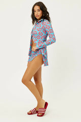 Nova Terry Floral Long Sleeve Button Up - Blue Magic