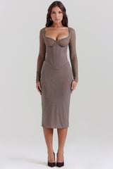 mocha corset midi dress
