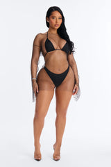 Caught In Rhinestone Fishnet Swim Cover Up Mini Dress - Black