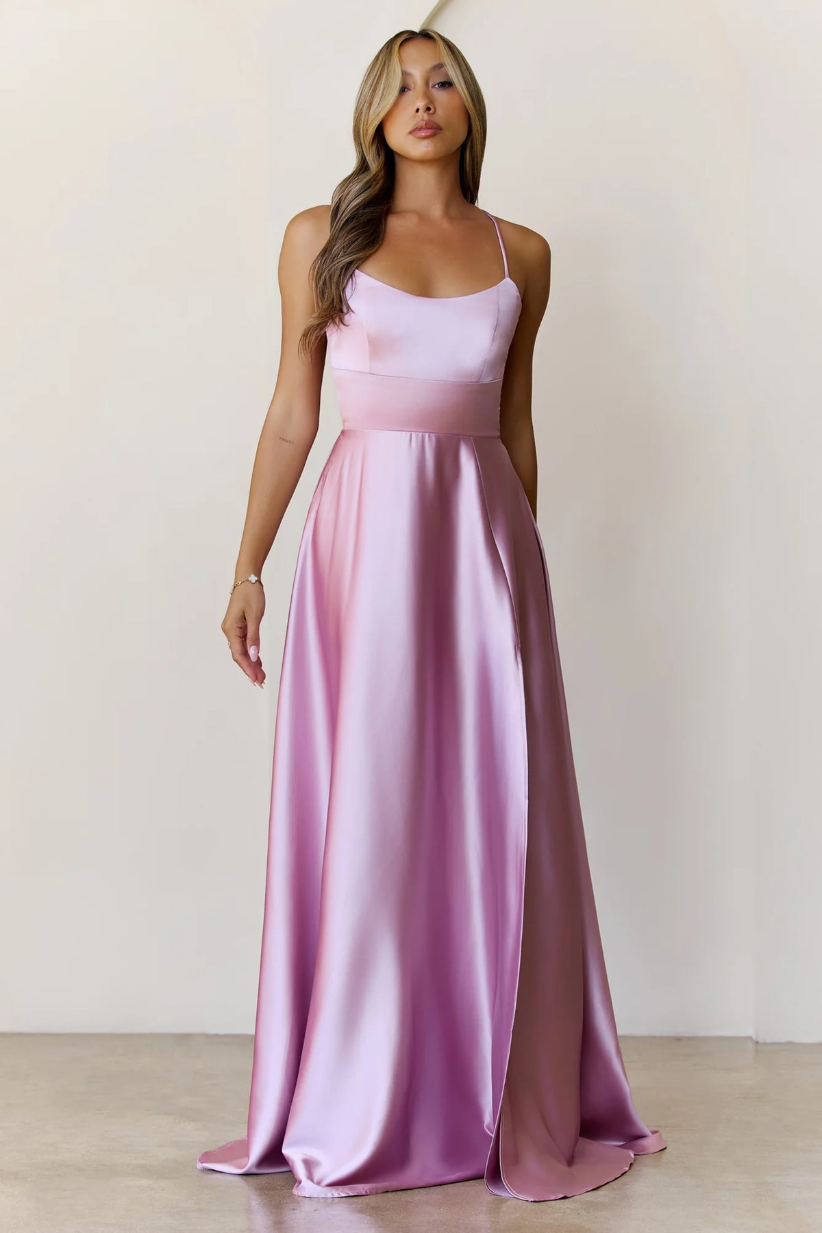 Soaked In Beauty Satin Maxi Dress Rose