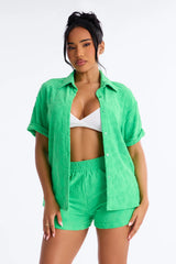 Cristal Textured Swim Cover Up Short Set - Green