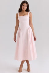 rose pink stretch cotton midi sundress