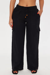 Keep It Simple Gauze Cover Up Cargo Pants - Black