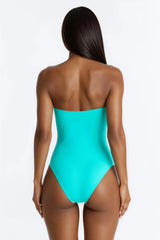 Beach Behavior 1 Piece Strapless Swimsuit - Turquoise
