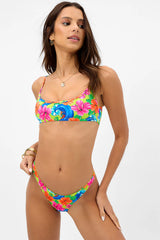 Katy Floral Thong Bikini Bottom - Neon Surfer