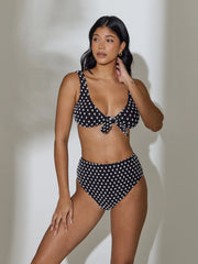 Jade Polka Dot Bikini Top in Black