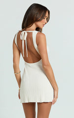 Allie Mini Dress - Ribbed Jersey Dress in Cream