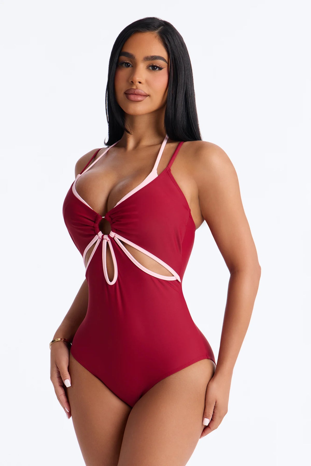 Livia Layered 1 Piece Swimsuit - Burgundy/combo