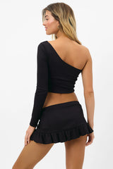 Tina Plissé One Shoulder Bikini Top - Black