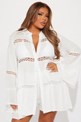 Breezy Paradise Linen Circle Cover Up Shirt Dress - White
