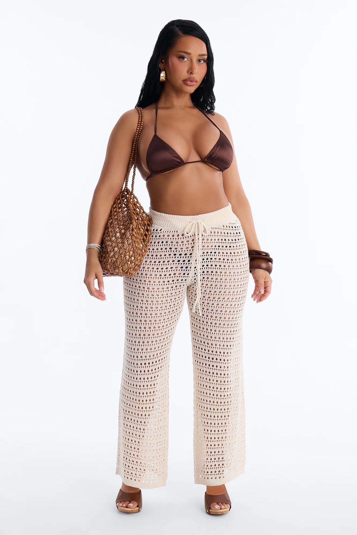 Temptress Textured Knit Swim Cover Up Pant - Cream