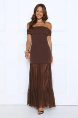 Aurora Radiance Off Shoulder Maxi Dress Brown