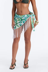 In The Tropics Mesh Fringe Swim Cover Up Sarong - Teal/combo