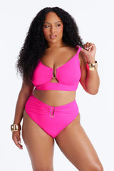 Saltwater Cures Everything Hardware Ruching 2 Piece Bikini - Hot Pink