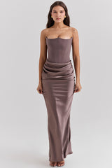 smoke strapless corset maxi dress