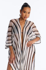 Leni Striped Swim Cover Up Kimono - Black/White