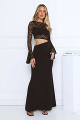 Rooftop Muse Lace Long Sleeve Maxi Dress Black
