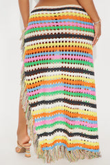 Miami Vacation Side Tie Crochet Cover Up Sarong Skirt - Multi Color