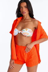 Cristal Textured Swim Cover Up Short Set - Orange