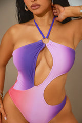 Summer Oasis Cutout 1 Piece Swimsuit Set - Purple/combo