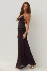 ROSETTA BACKLESS TIERED MAXI DRESS - BLACK