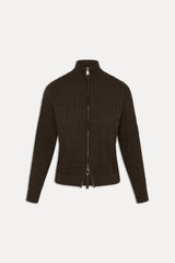 Bea Cable Knit Zip Up Sweater - Chocolate Brown