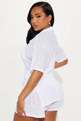 Summer Breeze Button Up Cover Up Shorts Set - White